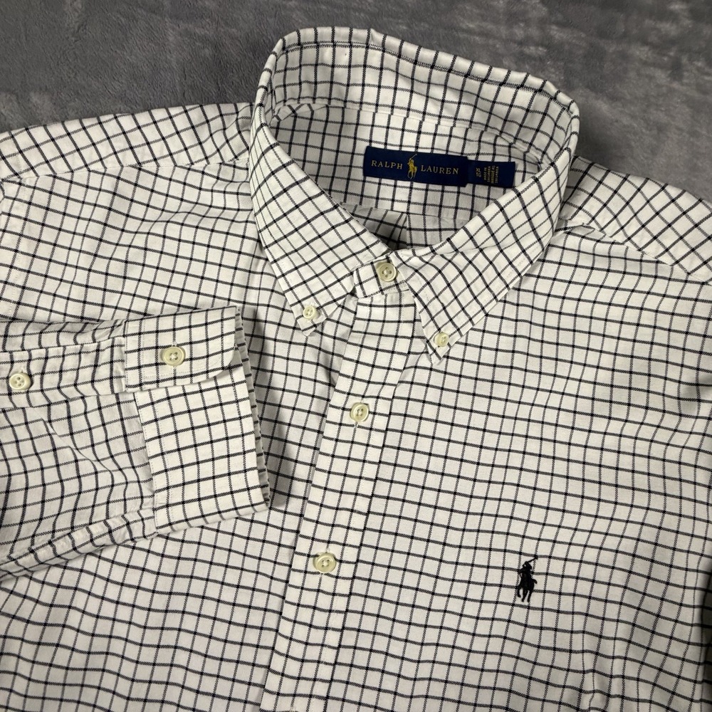 Polo Ralph Lauren Shirt Men's XL White Windowpane Plaid Long Sleeve Preppy Pony